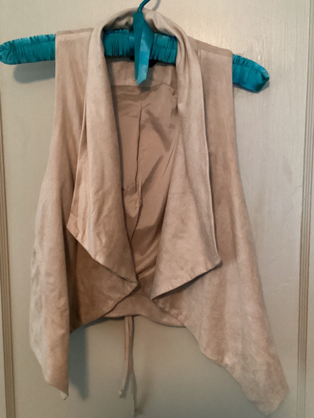 Beige Suede Drape Front Vest by Bebe